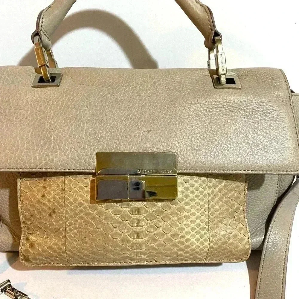 Michael kors grey leather satchel handbag